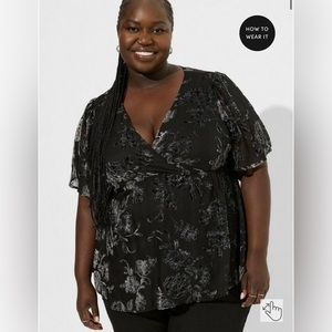 Torrid Peplum Velvet Burnout Surplice Short Sleeve Top